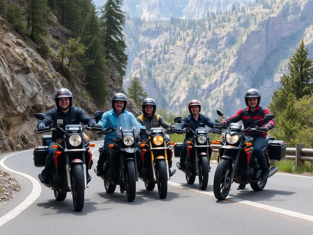 A group of MCM Motorcycle Club members riding together on a scenic mountain road, showcasing the camaraderie and adventure of club events.